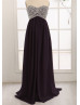 Strapless Sweetheart Purple Chiffon Crystals Prom Dress